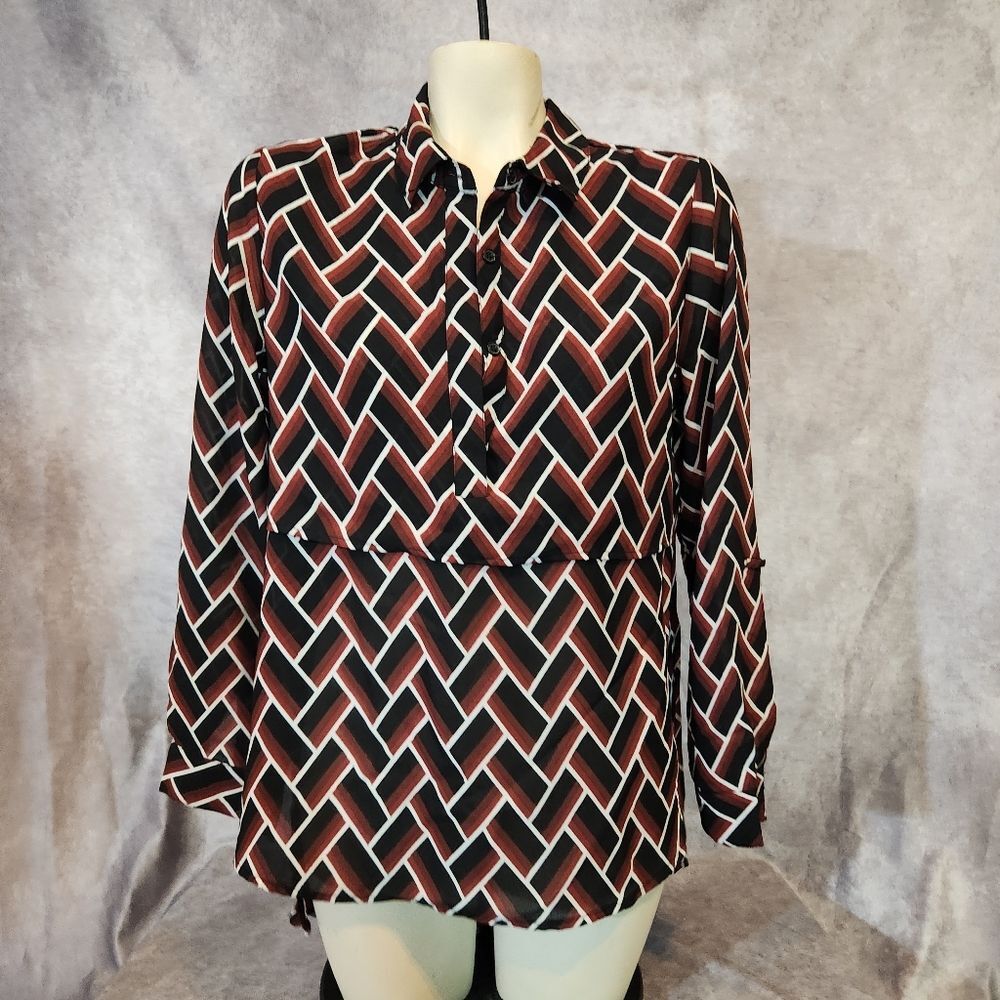 Cato Black and Red Geometric Button Down Shirt Size Medium